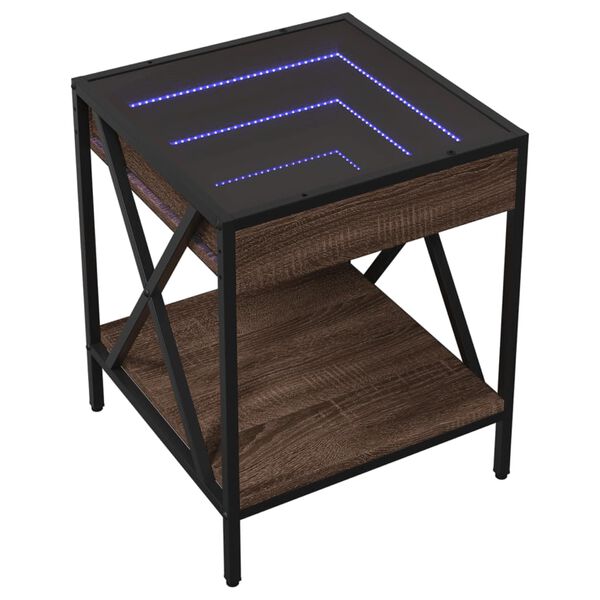 vidaXL Coffee Table with Infinity LED Brown Oak 40x40x49 cm