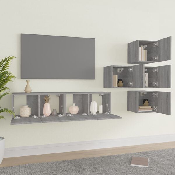 vidaXL 6 Piece TV Cabinet Set Grey Sonoma Engineered Wood