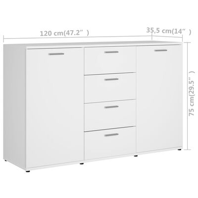 vidaXL Sideboard White 120x35.5x75 cm Engineered Wood