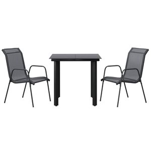 vidaXL 3 Piece Garden Dining Set Black Steel and Textilene