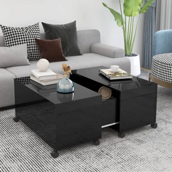 vidaXL Coffee Table High Gloss Black 75x75x38 cm Engineered Wood