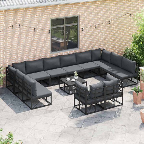 vidaXL Garden Sofa Set with Cushion 13 pcs Black Aluminium