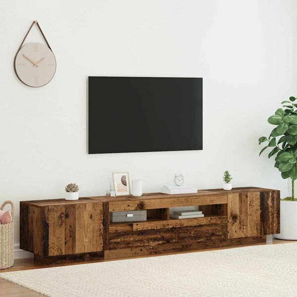 vidaXL TV Cabinet with LED Lights Old Wood 200x35x40 cm Engineered Wood
