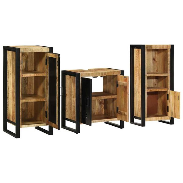 vidaXL Bathroom Furniture Set with Door 3 pcs Brown Solid Reclaim Wood