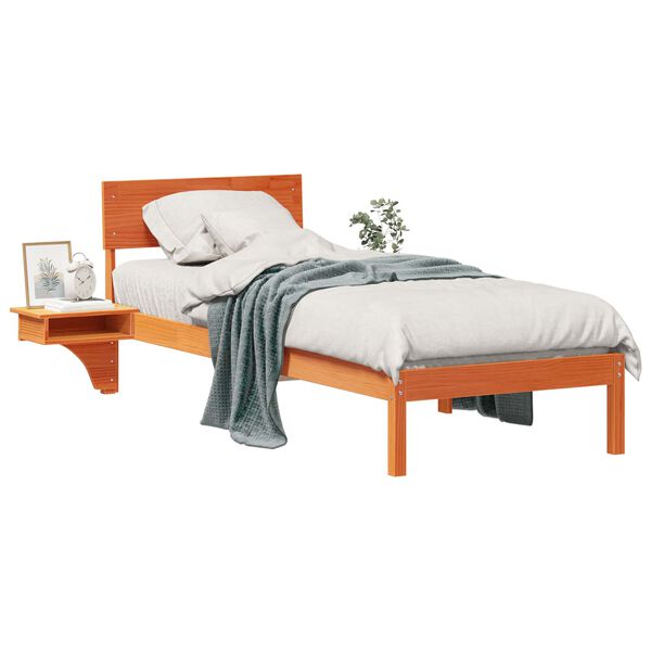 vidaXL Bed Frame with Headboard Wax Brown 75 x 190 cm Solid Pine Wood