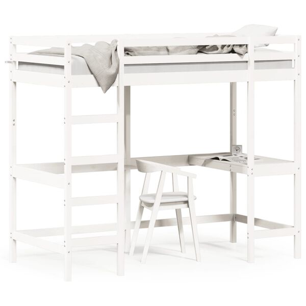 vidaXL Loft Bed without Mattress White 100x200 cm Solid Wood Pine