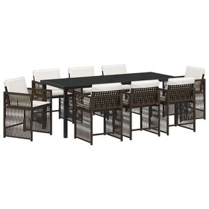 vidaXL Garden Dining Set 9 pcs Brown Poly Rattan