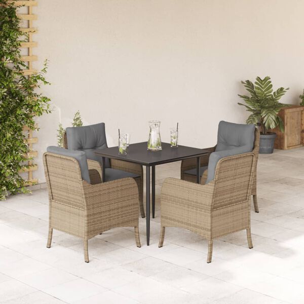vidaXL 5 Piece Garden Dining Set with Cushions Beige Poly Rattan