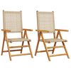 vidaXL Folding Chairs 2 pcs Beige Solid Wood Acacia and Poly Rattan