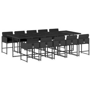 vidaXL 11 Piece Garden Dining Set with Cushions Black Poly Rattan