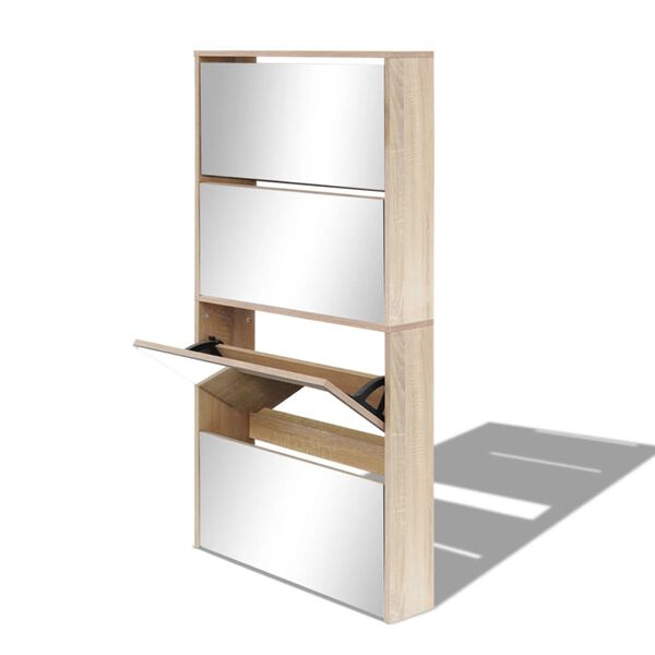 vidaXL Shoe Cabinet 4-Layer Mirror Oak 63x17x134 cm