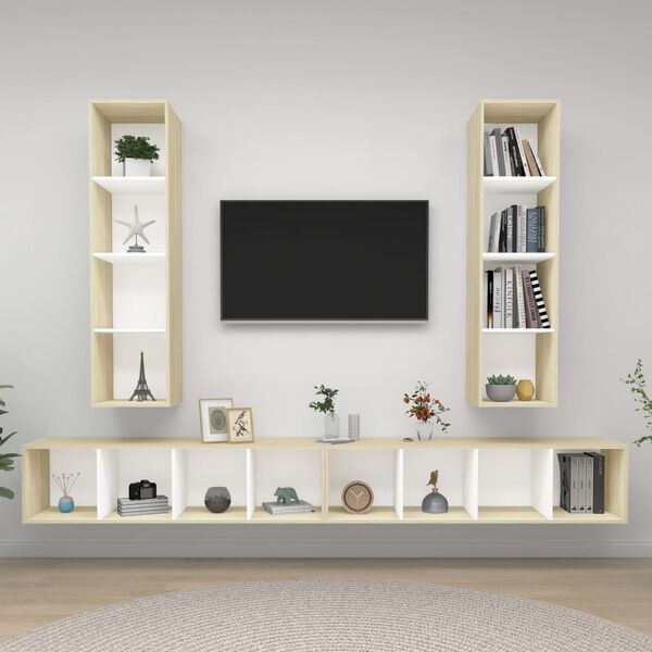 vidaXL Wall-mounted TV Cabinets 4 pcs White and Sonoma Oak Engineered Wood