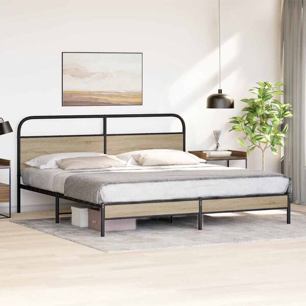 vidaXL Metal Bed Frame without Mattress Smoked Oak 180x200 cm Super King