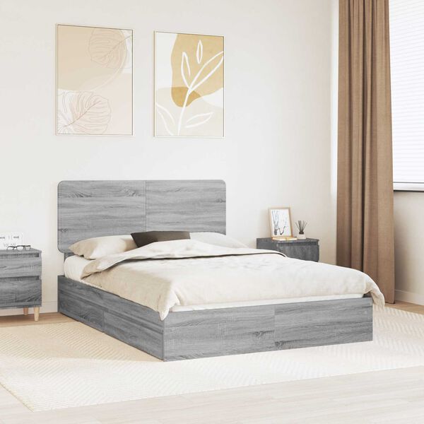 vidaXL Storage Bed Grey Sonoma 150 x 200 cm Engineered Wood