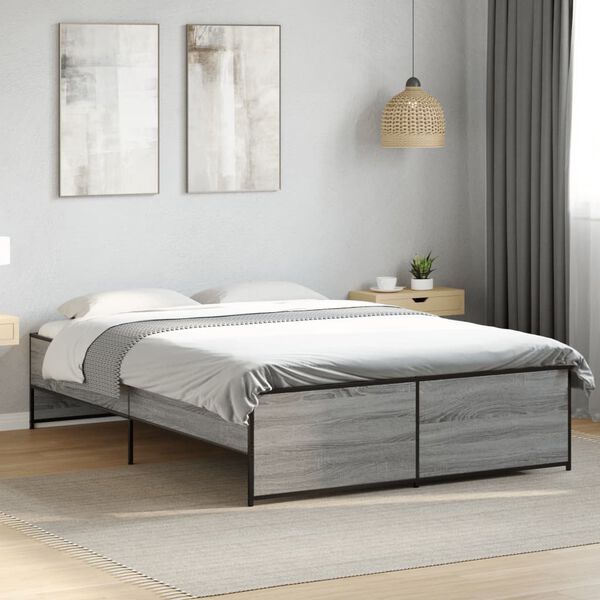 vidaXL Bed Frame without Mattress Grey Sonoma 135x190 cm Double