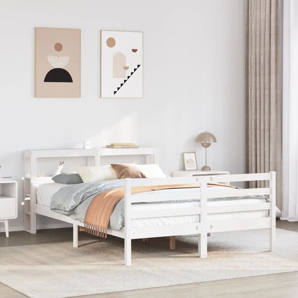 vidaXL Bed Frame with Headboard without Mattress White 140x200 cm