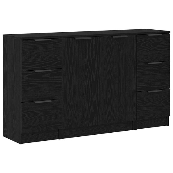 vidaXL Sideboard with Drawer 3 pcs Black Oak Engineered Wood
