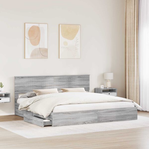 vidaXL Storage Bed Grey Sonoma 200 x 200 cm Engineered Wood