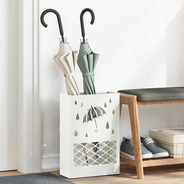 vidaXL Umbrella Stand with Storage White 28 x 12 x 41 cm Steel