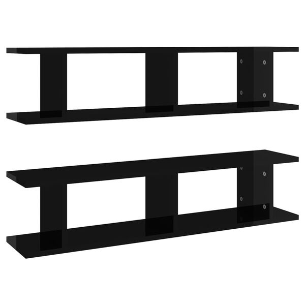 vidaXL Wall Shelf 2 pcs High Gloss Black 90x18x20 cm Engineered Wood