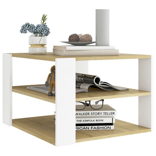 vidaXL Coffee Table Sonoma Oak and White 60x60x40 cm Engineered Wood