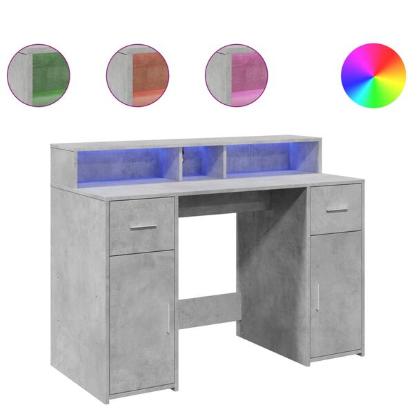 vidaXL Desk with LED Lights Concrete Grey 120x55x91 cm Engineered Wood