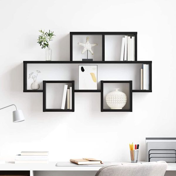 vidaXL Wall Shelf with Shelf Black oak 82 x 15 x 51 cm Engineered wood