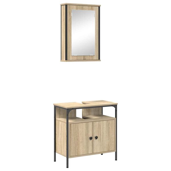 vidaXL Bathroom Furniture Set with Shelf 2 pcs Brown Engineered wood