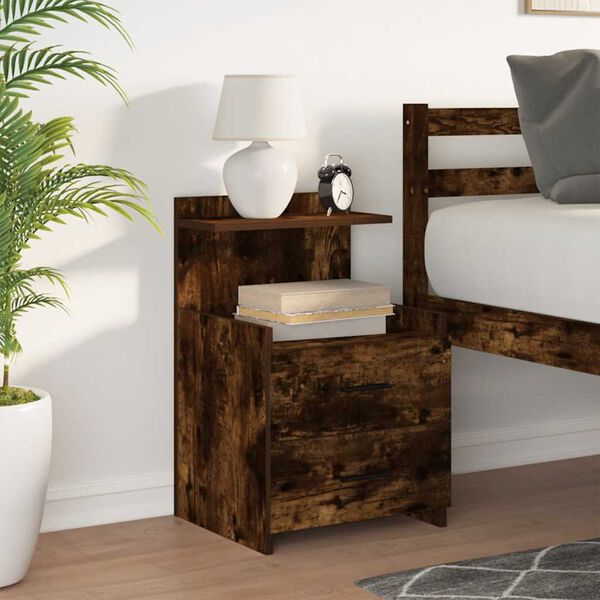 vidaXL Bedside Cabinet with 2 Drawers Smoked Oak 40x36.5x62 cm