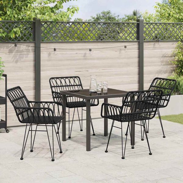 vidaXL Garden Dining Set 5 pcs Black Powder-Coated Steel