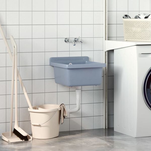 vidaXL Sink Washbasin for Wall Mounting Grey 40x40x24 cm Resin