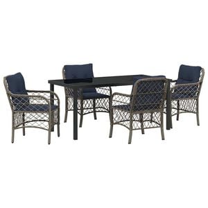 vidaXL Garden Dining Set with Cushion 5 pcs Grey and Black Rattan