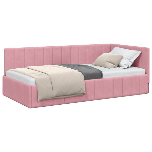 vidaXL Corner Bed Frame with Headboard Pink 90 cm x 200 cm Velvet