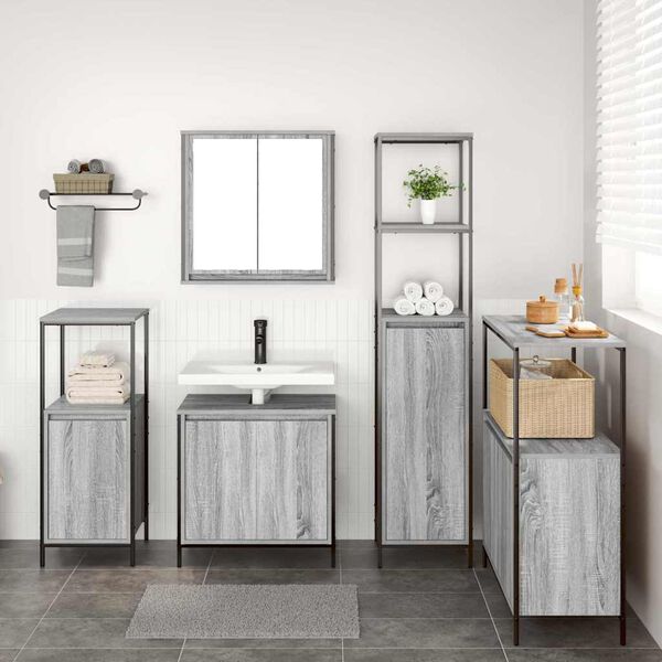 vidaXL Bathroom Furniture Set with Shelf 5 pcs Grey sonoma and Black