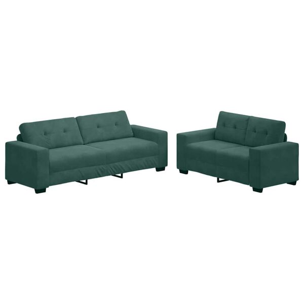 vidaXL Sofa 2 pcs Dark Green 221 x 80 x 80 cm Fabric