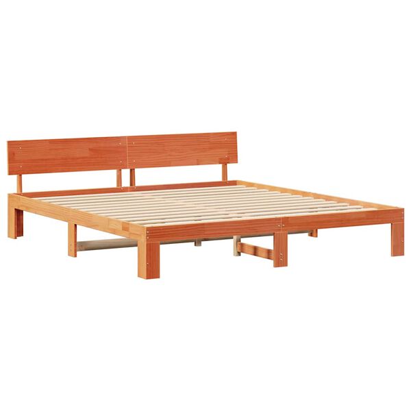 vidaXL Bed Frame with Headboard Wax Brown 200 x 200 cm Solid Pine Wood