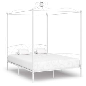 vidaXL Canopy Bed Frame without Mattress White Metal 180x200 cm Super King