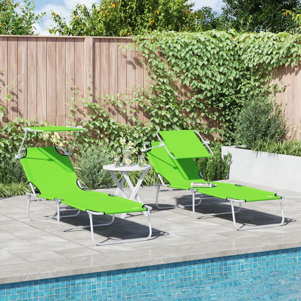 vidaXL Sun Lounger Folding 2-person 2 pcs Green 58 x 188 x 77cm Fabric