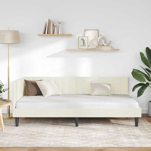 vidaXL Corner Bed Frame with Headboard Cream 90 cm x 190 cm Velvet