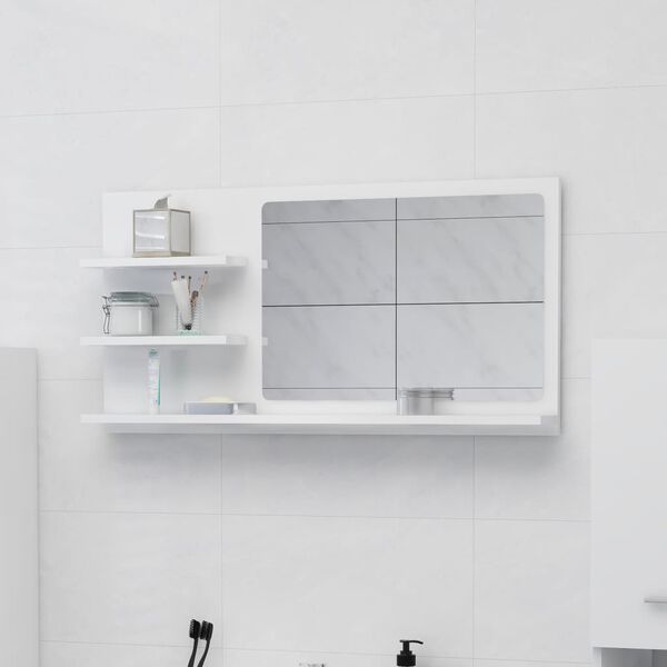 vidaXL Bathroom Mirror High Gloss White 90x10.5x45 cm Engineered Wood