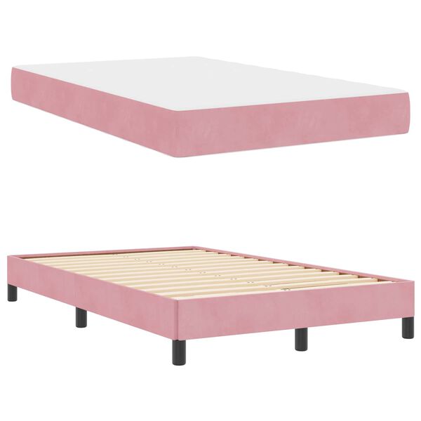 vidaXL Box Spring Bed with Mattress Pink 120 x 220 cm Fabric