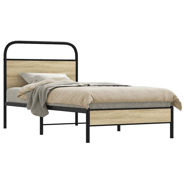 vidaXL Bed Frame without Mattress 75x190 cm Small Single Sonoma Oak Engineered Wood