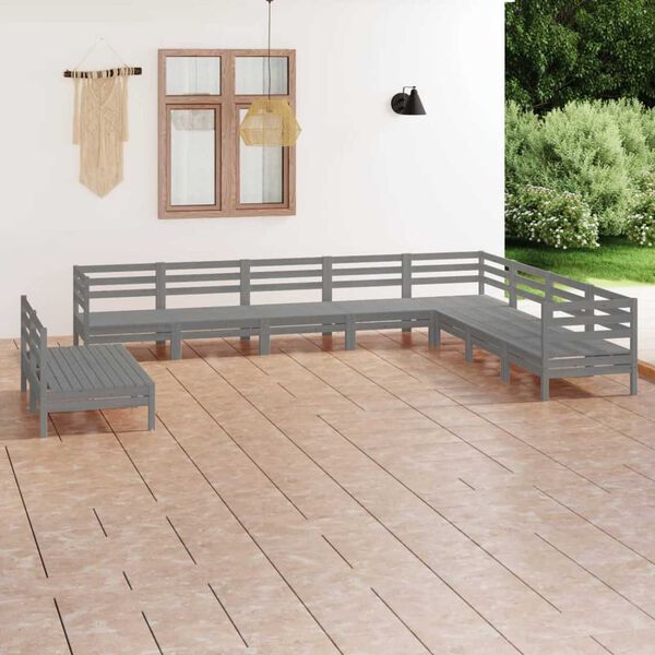 vidaXL 10 Piece Garden Lounge Set Solid Wood Pine Grey