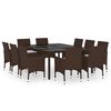 vidaXL 11 Piece Garden Dining Set Poly Rattan Brown