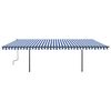 vidaXL Manual Retractable Awning with Posts 6x3 m Blue and White