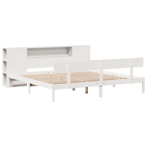 vidaXL Bookcase Bed without Mattress White 180x200 cm Super King Solid Wood Pine