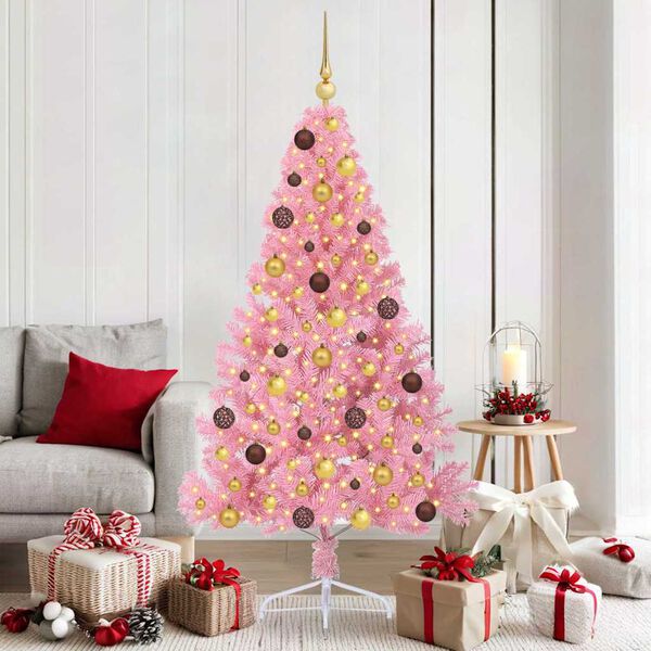 vidaXL Artificial Pre-lit Christmas Tree with 300 LEDs Pink 180 cm PVC
