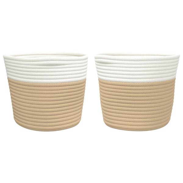 vidaXL Storage Baskets 2 pcs Beige and White Ø24x18 cm Cotton