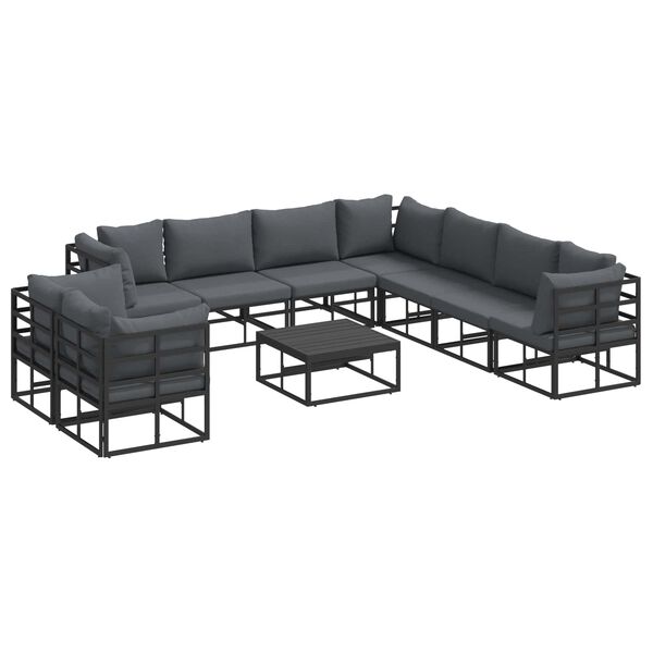 vidaXL Garden Sofa Set with Cushion 10 pcs Black Aluminium