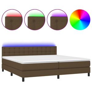 vidaXL Box Spring Bed with Mattress&LED Dark Brown 200x200cm Fabric